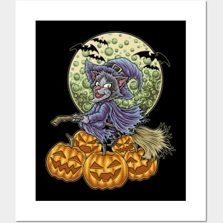 Cat Witch Halloween Pumpkin for Cat Lover Posters and Art